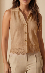 BLUSA SIN MANGAS EN ENCAJE CON CUELLO CAMISERO 6993