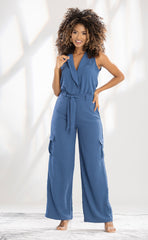 ENTERIZO MODA FEMENINA CON ESCOTE CRUZADO Y BOLSILLO TIPO CARGO 6452