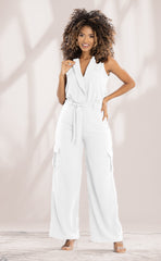 ENTERIZO MODA FEMENINA CON ESCOTE CRUZADO Y BOLSILLO TIPO CARGO 6452