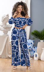 CONJUNTO BLUSA Y PANTALON CIMETRICO CON CUELLO BANDEJA 6558