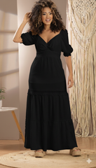 VESTIDO LARGO MANGA CORTA ESCOTE V 6612