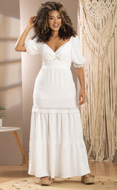 VESTIDO LARGO MANGA CORTA ESCOTE V 6612
