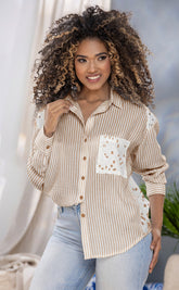 BLUSA CAMISERA A RAYAS COMBINADO CON OJALILLO 6715
