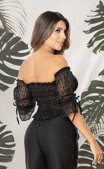 BLUSA MANGA CAMPESINA EN SEDA Y RESORTADA 6769