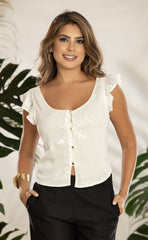 BLUSA SEDA CON BORDADOS Y MANGA CON BOLERO 6912