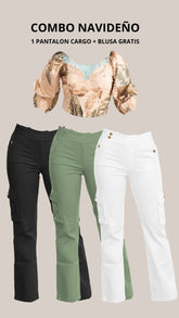 COMBO BLUSA DE FLORES CAMEL GRATIS +1 PANTALON CARGO