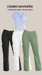 COMBO BLUSA OJALILLO AZUL GRATIS +1 PANTALON CARGO