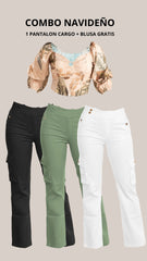 COMBO BLUSA DE FLORES CAMEL GRATIS +1 PANTALON CARGO