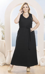 VESTIDO PLUS SIZE LARGO MANGA SISA CON CINTURON P791