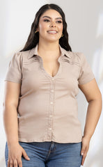 BLUSA PLUS SIZE TIPO CAMISERA CON DETALLES EN PLIEGES P678