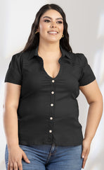 BLUSA PLUS SIZE TIPO CAMISERA CON DETALLES EN PLIEGES P678