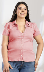 BLUSA PLUS SIZE TIPO CAMISERA CON DETALLES EN PLIEGES P678