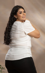 BLUSA PLUS SIZE MANGA CORTA CON PLIEGES Y ESCOTE P713