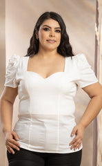 BLUSA PLUS SIZE MANGA CORTA CON PLIEGES Y ESCOTE P713