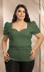 BLUSA PLUS SIZE MANGA CORTA CON PLIEGES Y ESCOTE P713