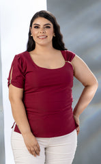 BLUSA PLUS SIZE CON MANGA CORTA Y TIRANTE CON HERRAJE P747