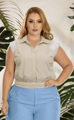 BLUSA PLUS RAYAS CON ENCAJES EN HOMBROS P850