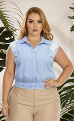 BLUSA PLUS RAYAS CON ENCAJES EN HOMBROS P850