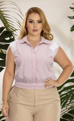 BLUSA PLUS RAYAS CON ENCAJES EN HOMBROS P850