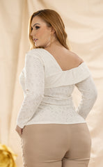 BLUSA PLUS SIZE EN OJALILLO Y ESCOTE CRUZADO P859