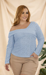 BLUSA PLUS SIZE EN OJALILLO Y ESCOTE CRUZADO P859