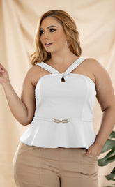 BLUSA PLUS ELEGANTE CON ESCOTE CRUZADO Y DETALLE DE CINTURON P868