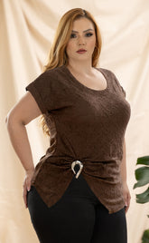 BLUSA MANGA CORTA CON CORTE INFERIOR EN V P898