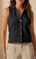 BLUSA SIN MANGAS EN ENCAJE CON CUELLO CAMISERO 6993