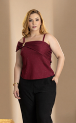 BLUSA CON DRAPADO CRUZADO ELEGANTE HEBILLA DORADA P945