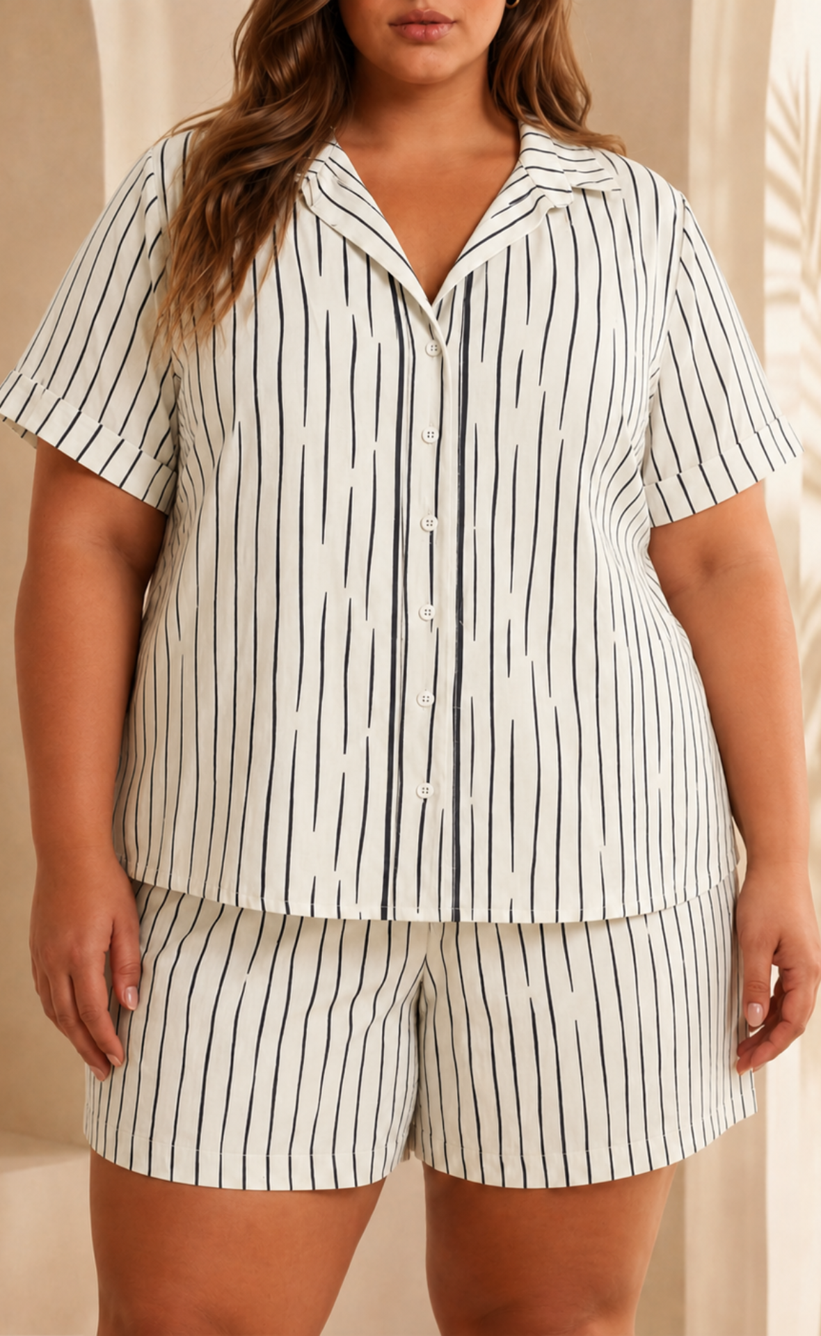 CONJUNTO PLUS SIZE DE CAMISA MANGA CORTA Y BERMUDA ESTAMPADA P899