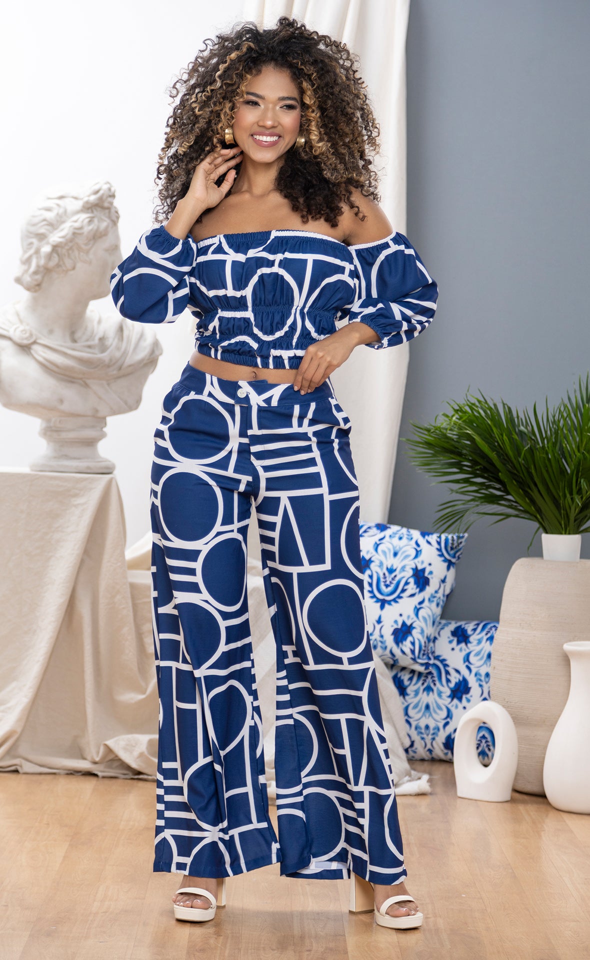 CONJUNTO BLUSA Y PANTALON CIMETRICO  CON CUELLO BANDEJA 6558