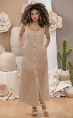 VESTIDO LARGO CON BOTONES Y HERRAJE 6594
