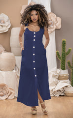 VESTIDO LARGO CON BOTONES Y HERRAJE 6594