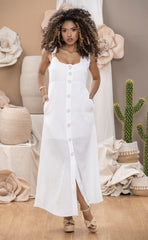 VESTIDO LARGO CON BOTONES Y HERRAJE 6594