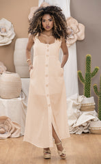 VESTIDO LARGO CON BOTONES Y HERRAJE 6594