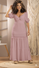 VESTIDO LARGO MANGA CORTA ESCOTE V 6612