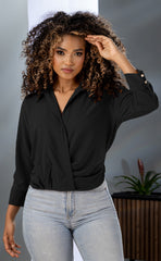 BLUSA CAMISERA CON ESCOTE CRUZADO Y MANGA LARGA  6633