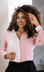 BLUSA CAMISERA EN RAYAS  COMBINADA 6708