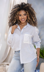 BLUSA CAMISERA A RAYAS COMBINADO CON OJALILLO 6715
