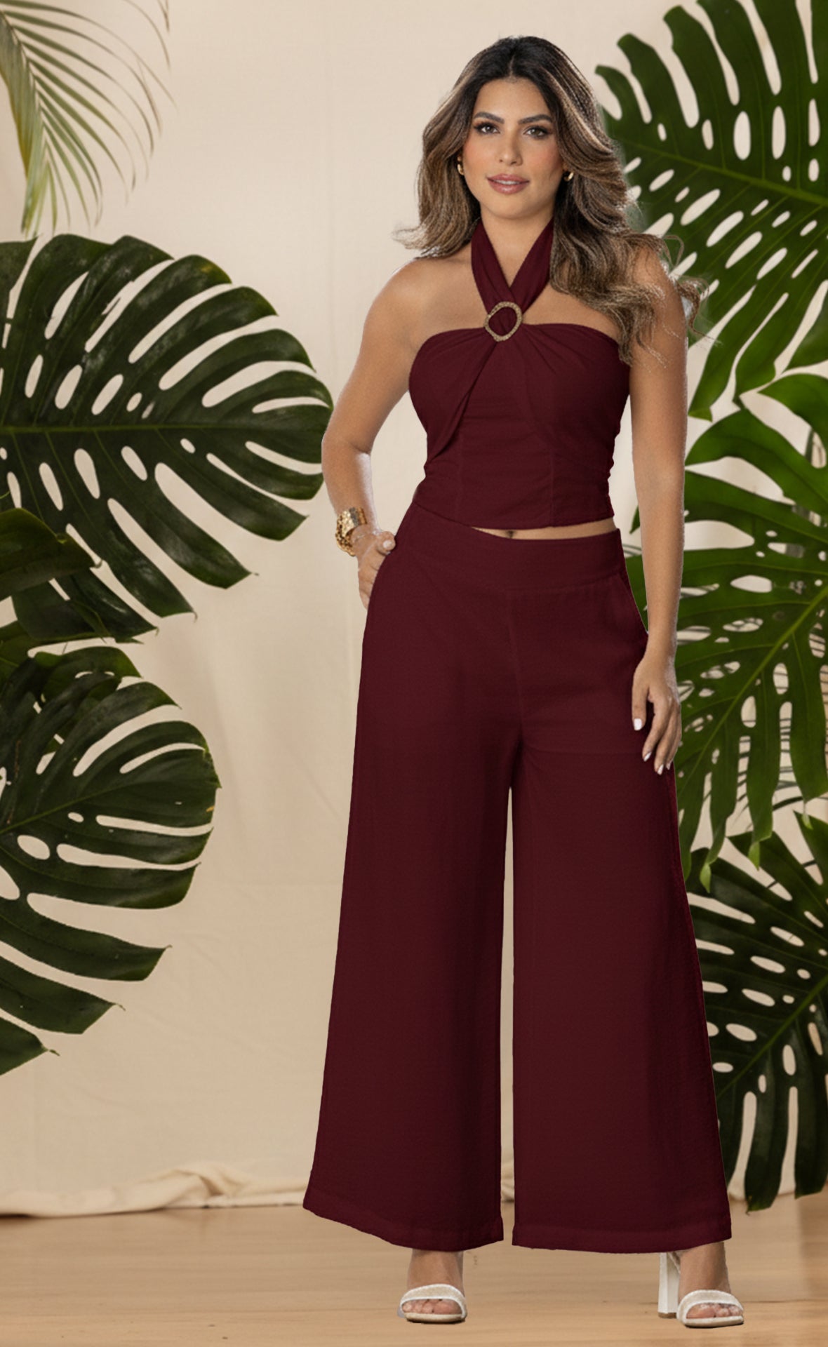 SET PANTALON PALAZO Y BLUSA AMARRE 6751