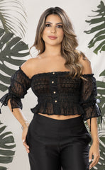 BLUSA MANGA CAMPESINA EN SEDA Y RESORTADA 6769