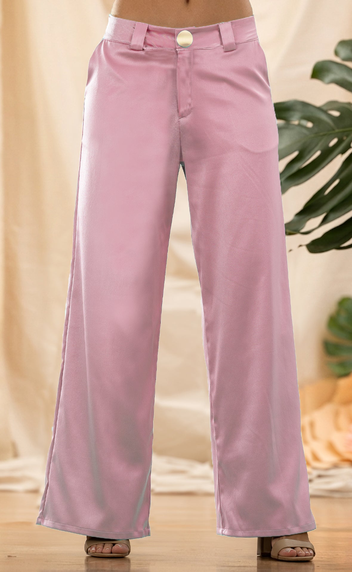 PANTALÓN ELEGANTE EN SATÍN CON BOTÓN METÁLICO 6955