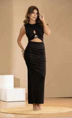 VESTIDO LARGO AJUSTADO CON HERRAJE 6980