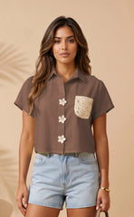 BLUSA LINO FLOR DE LINO CON DETALLES EN CROCHET 6995
