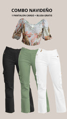 COMBO BLUSA  DE FLORES VERDE GRATIS +1 PANTALON CARGO