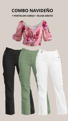 COMBO BLUSA  DE FLORES FUCSIA GRATIS +1 PANTALON CARGO