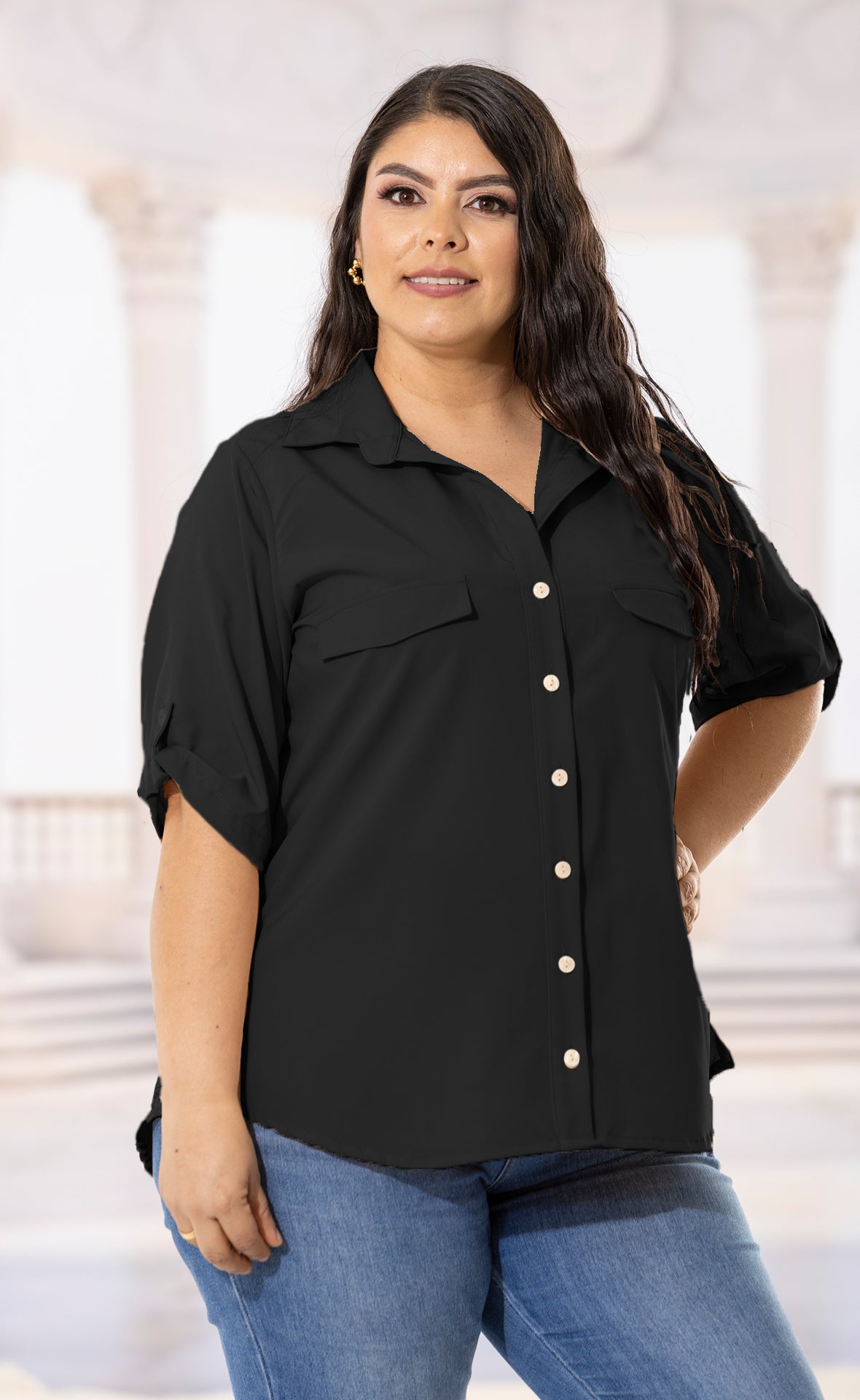 BLUSA CAMISERA PLUS SIZE MANGA 3/4 P656
