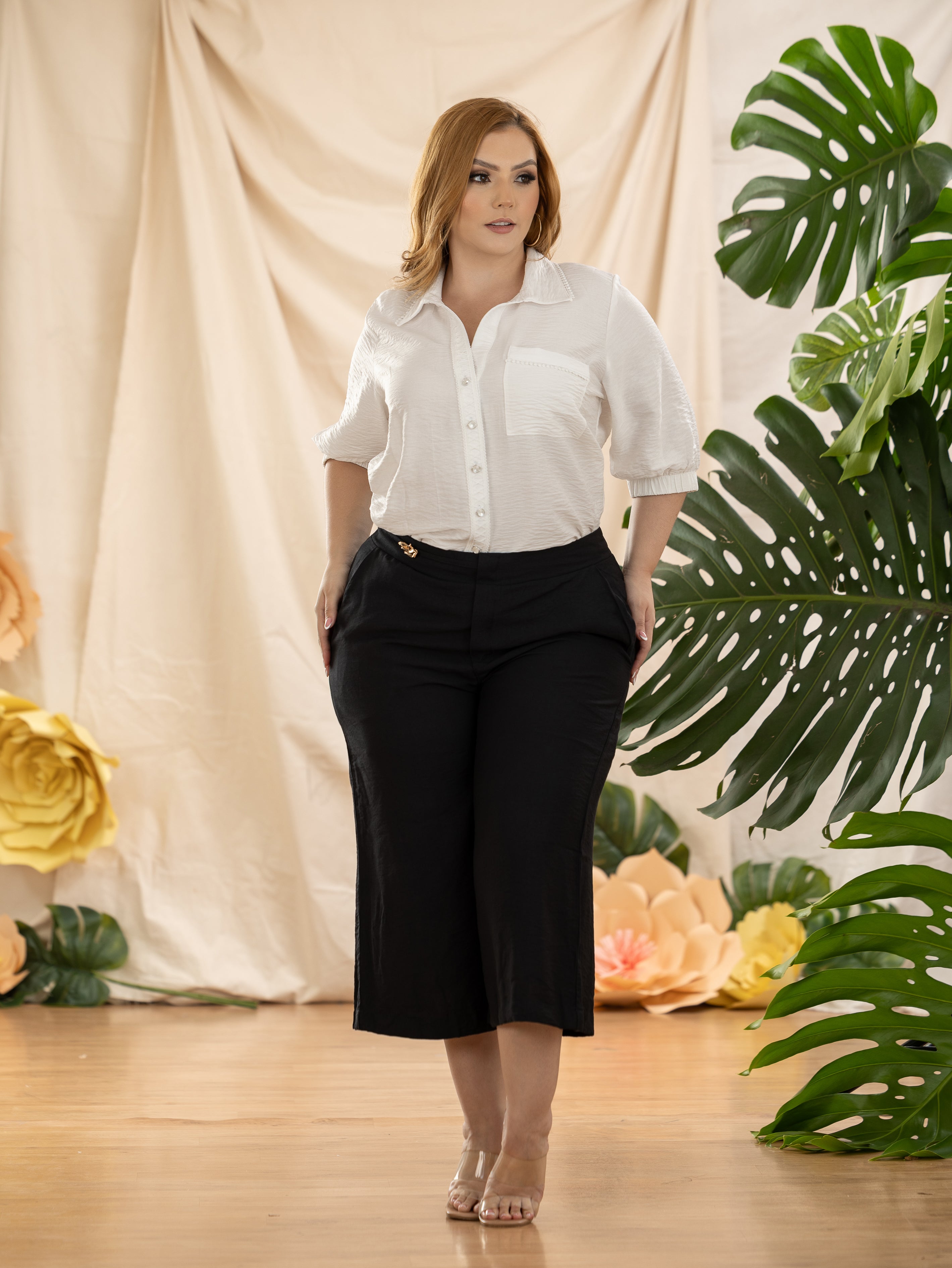 BLUSA CAMISERA PLUS SIZE MANGA 3/4 P882