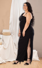 VESTIDO PLUS LUREX  UN SOLO HOMBRO P622