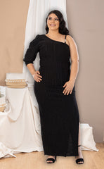 VESTIDO PLUS LUREX  UN SOLO HOMBRO P622